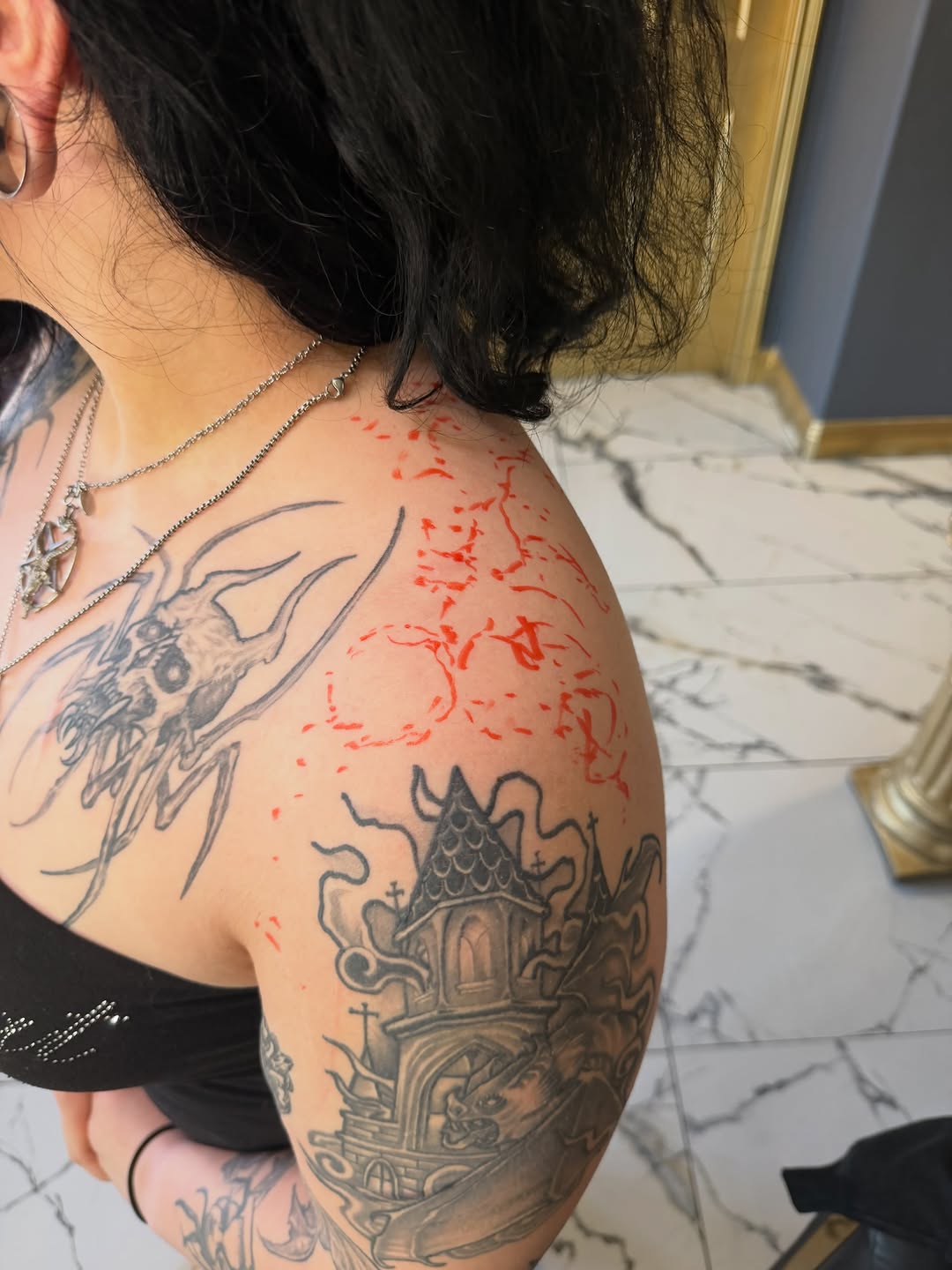Tattoo by @tiptopartist — black_and_grey, dark_realism
