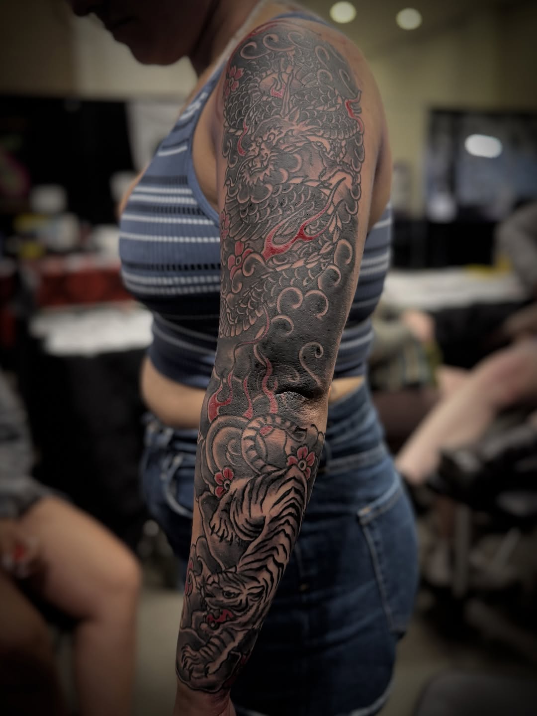 Tattoo by @sincerelyyourzstudios — japanese_irezumi, black_and_grey