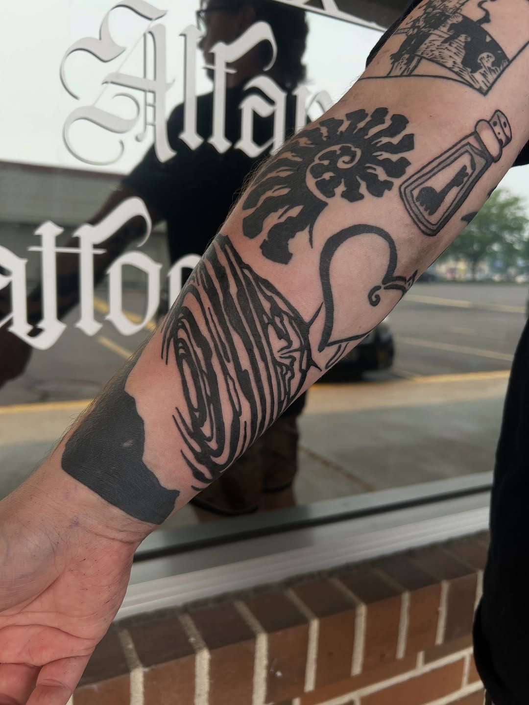 Tattoo by @dokkaebi_ink — blackwork, black_and_grey