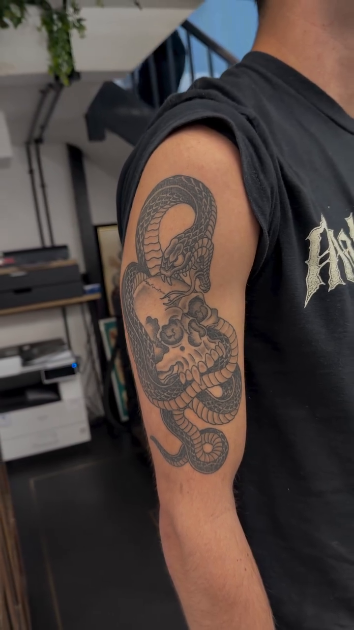 Tattoo by @barneycolestattoo — black_and_grey, dark_realism