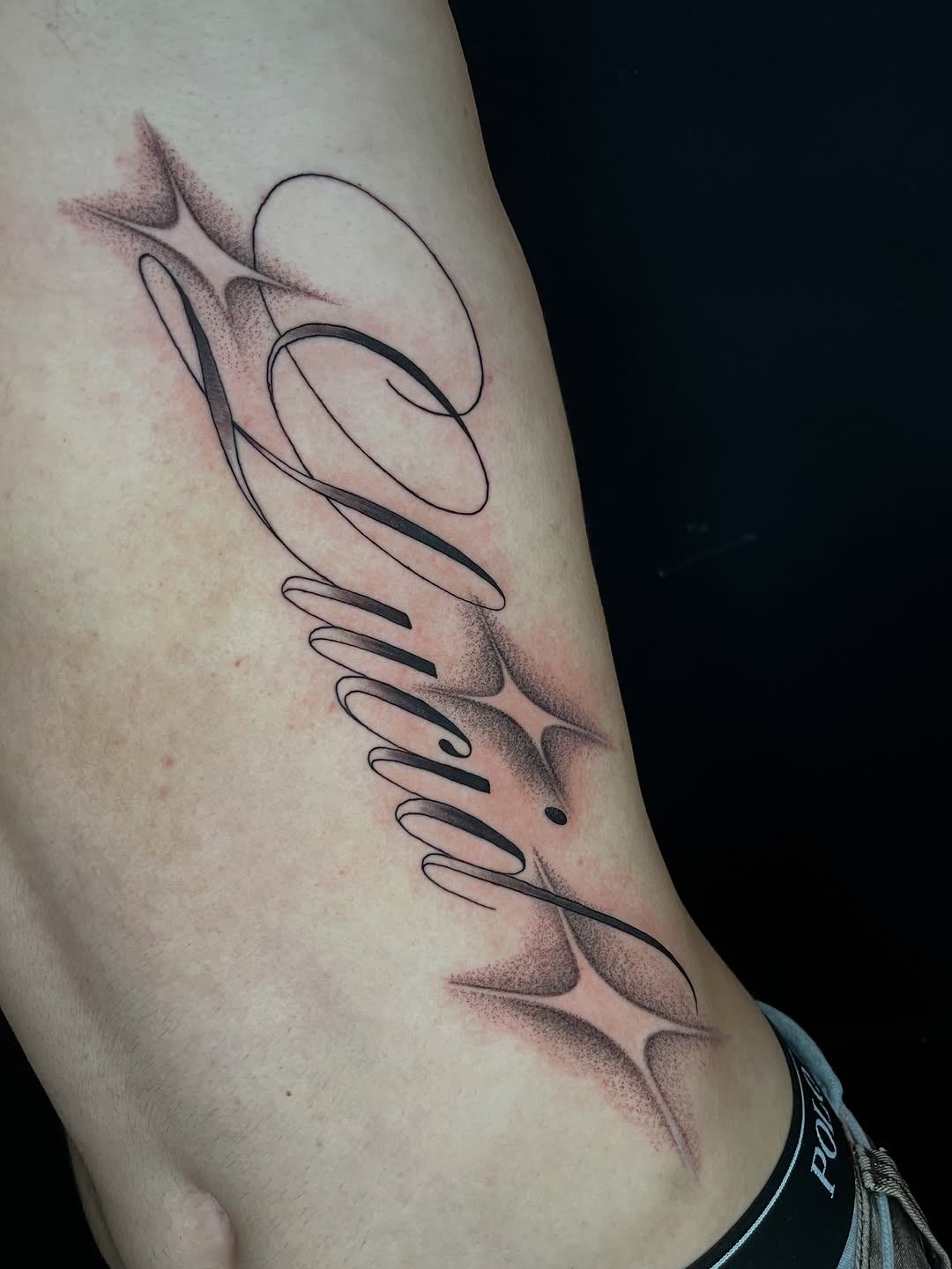 Tattoo by @kelvin_joet — lettering_script, dotwork