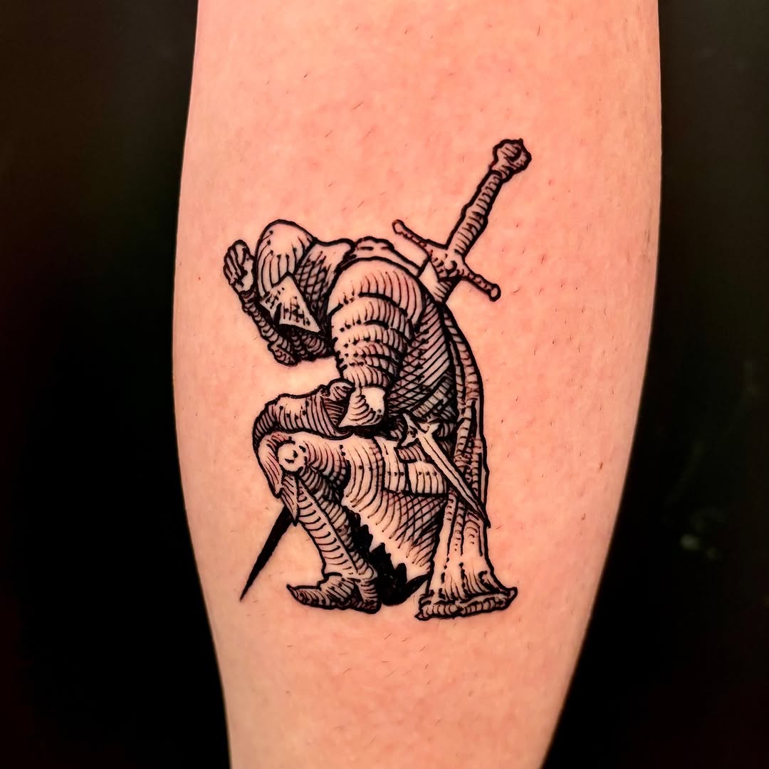 Tattoo by @highsettler — illustrative, blackwork