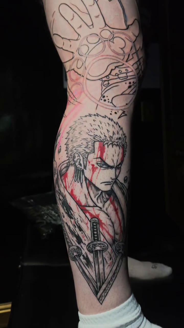 Tattoo by @carlosarttattoo.26 — anime, black_and_grey