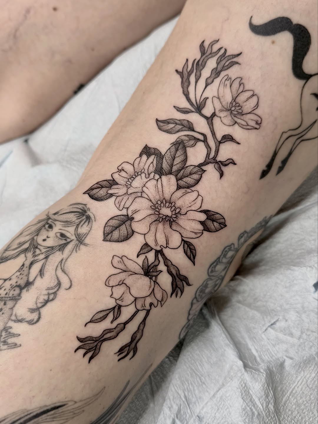 Tattoo by @hillary_blair — black_and_grey, fine_line