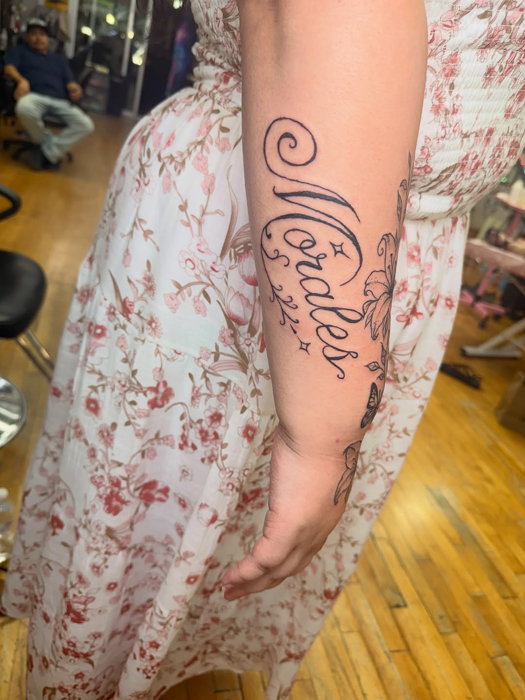 Tattoo by @inked_by_parisapple — lettering_script, fine_line