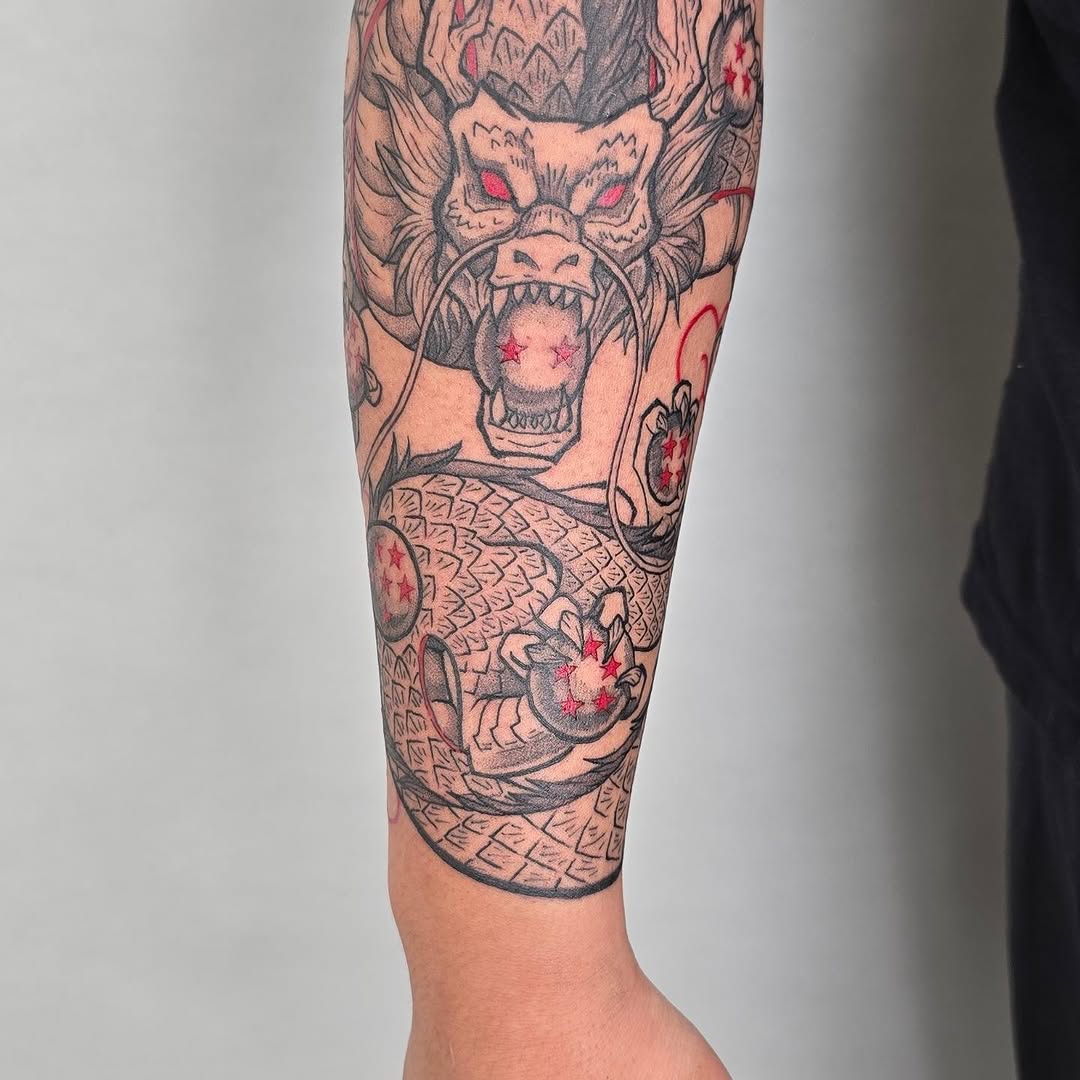 Tattoo by @dragonrock_tattoos — anime, black_and_grey