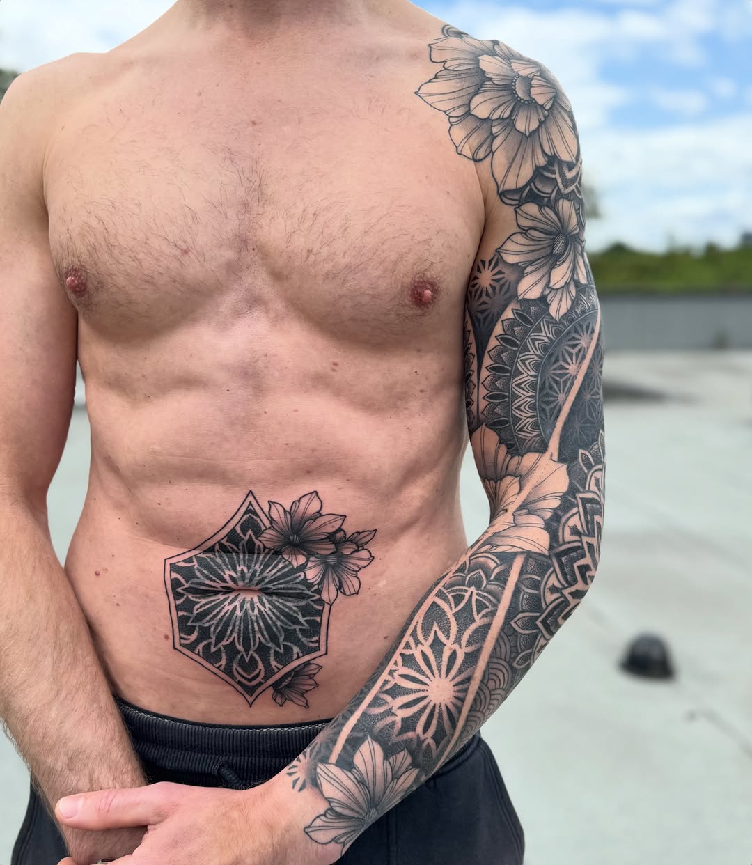 Tattoo by @fleur.tattoos — geometric, black_and_grey