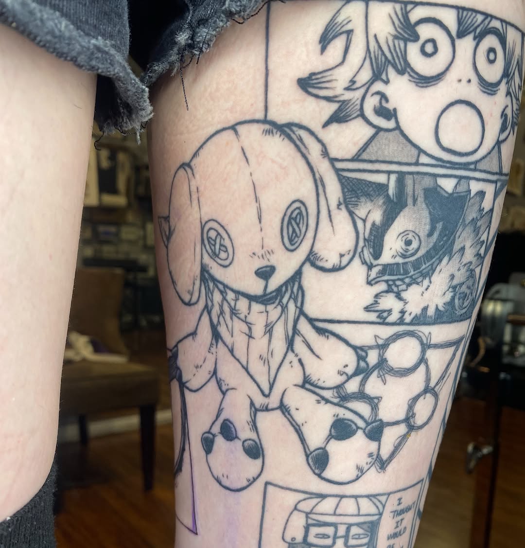 Tattoo by @lilspankee โ anime, black_and_grey