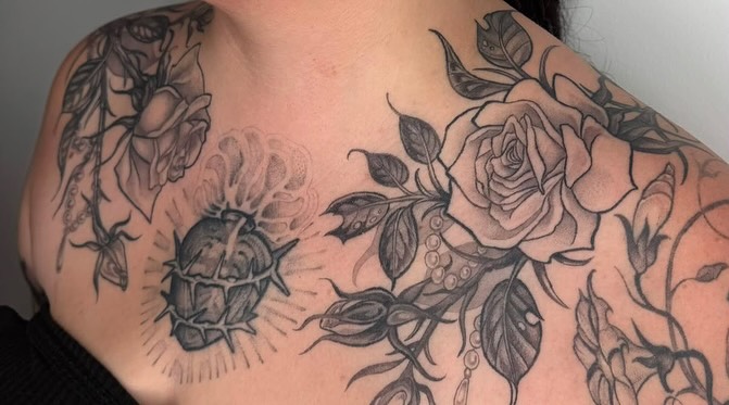 Tattoo by @whatreiley — black_and_grey, realism