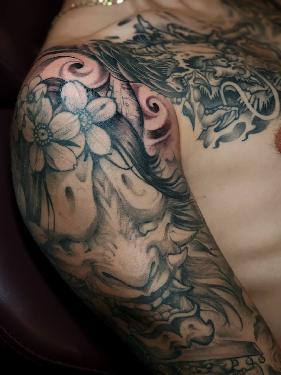 Tattoo by @401tattoo — japanese_irezumi, black_and_grey