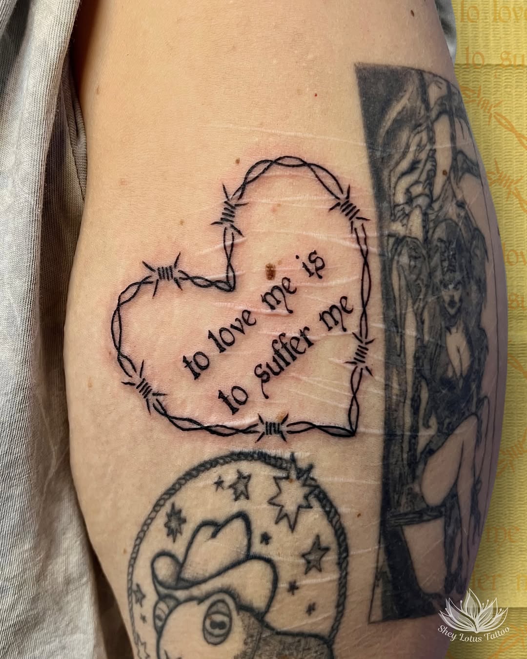 Tattoo by @sheylotustattoo β lettering_script, blackwork