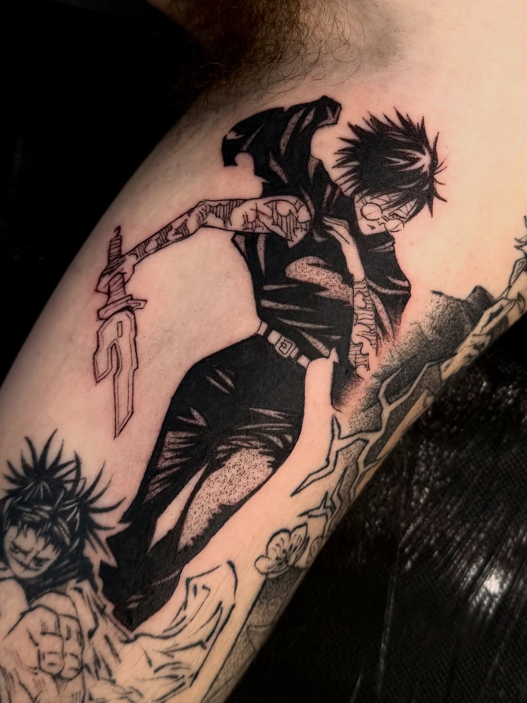 Tattoo by @keybluetattoo — anime, black_and_grey