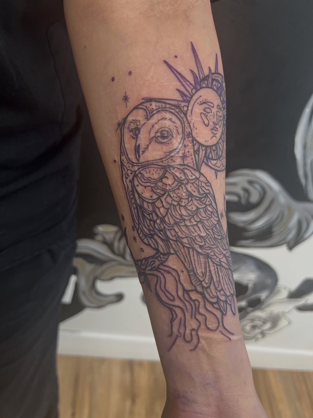 Tattoo by @conniewestgatetattoos — illustrative, black_and_grey