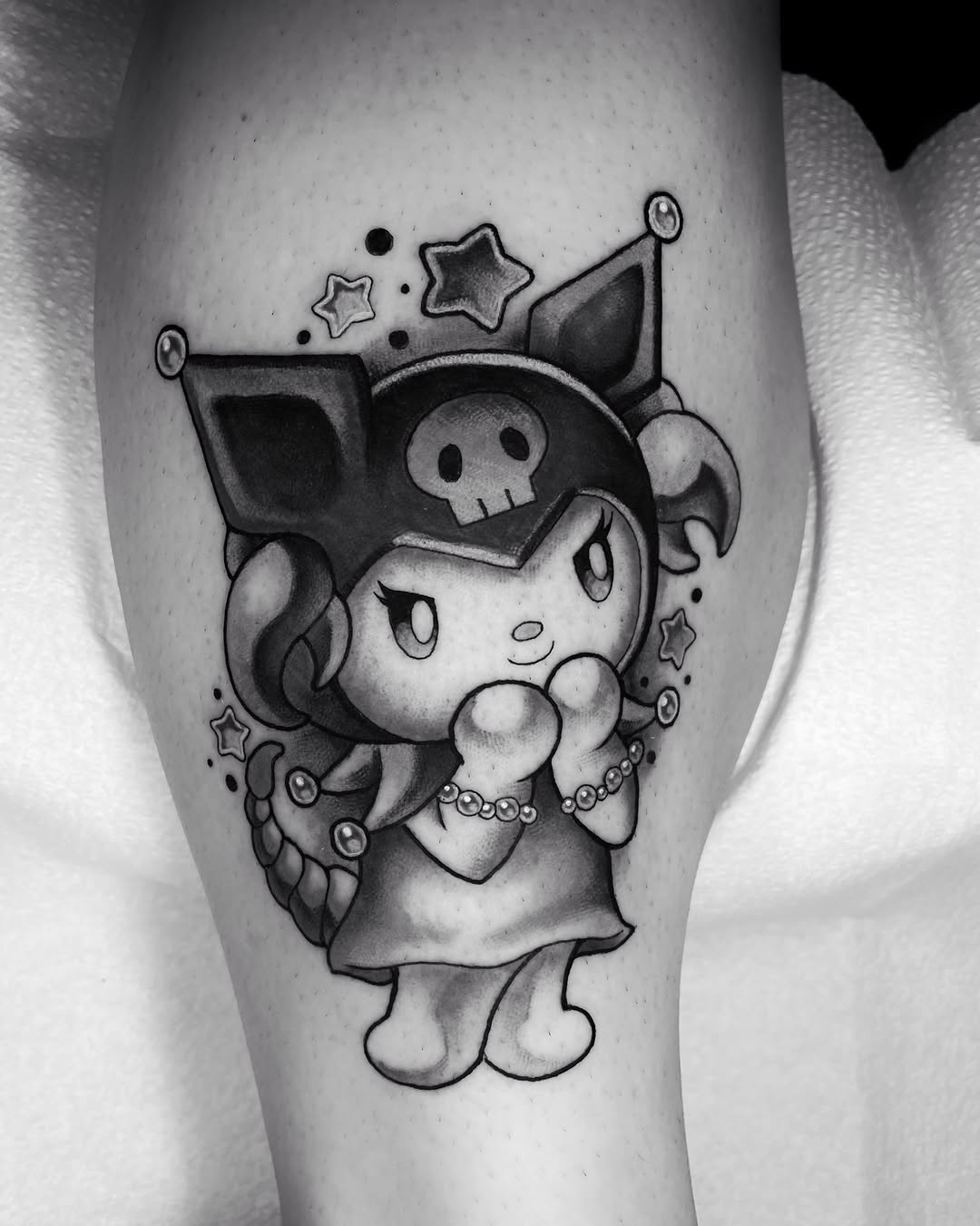 Tattoo by @xens0ul — anime, black_and_grey