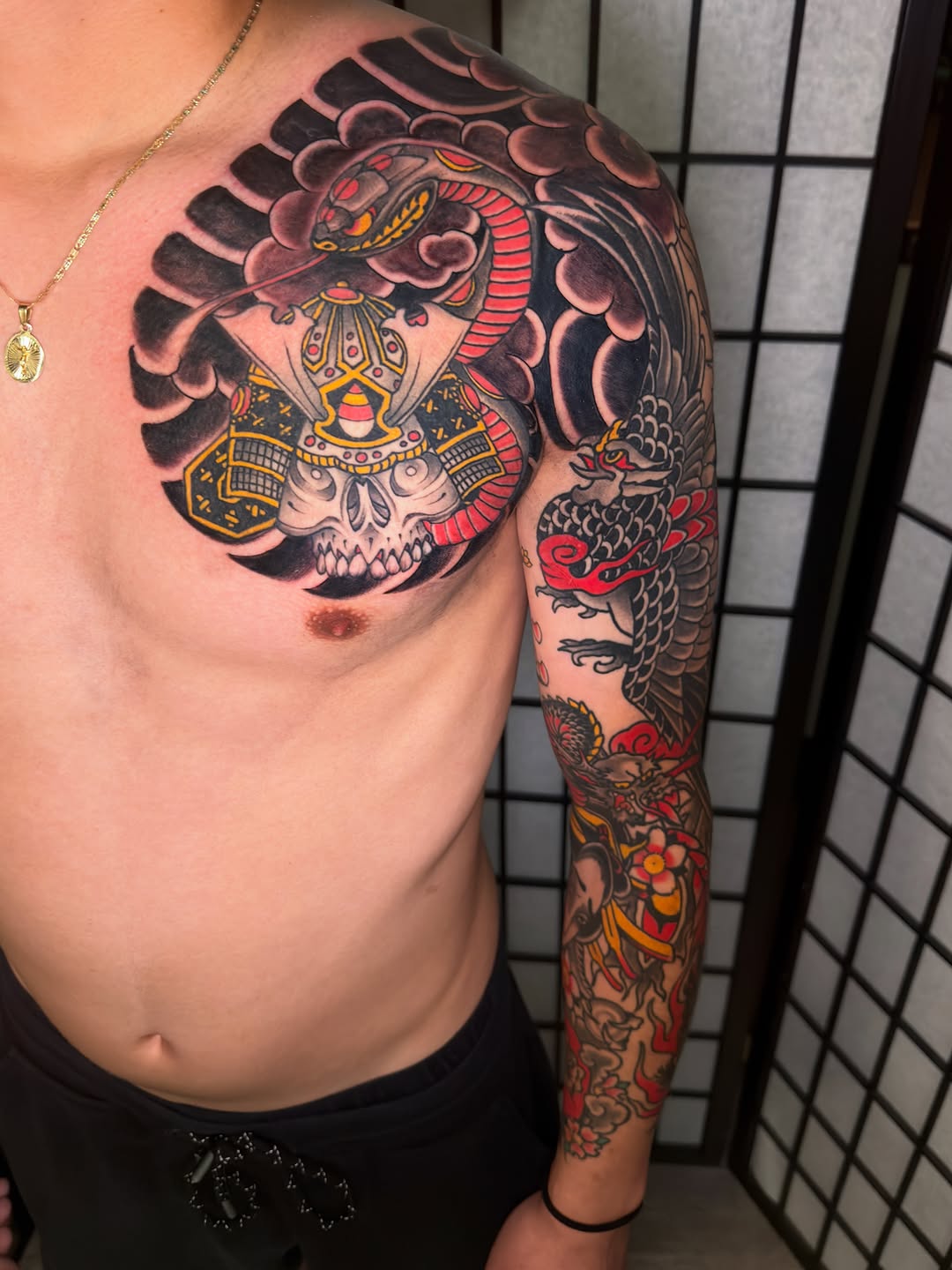 Tattoo by @dminus12 — japanese_irezumi, black_and_grey
