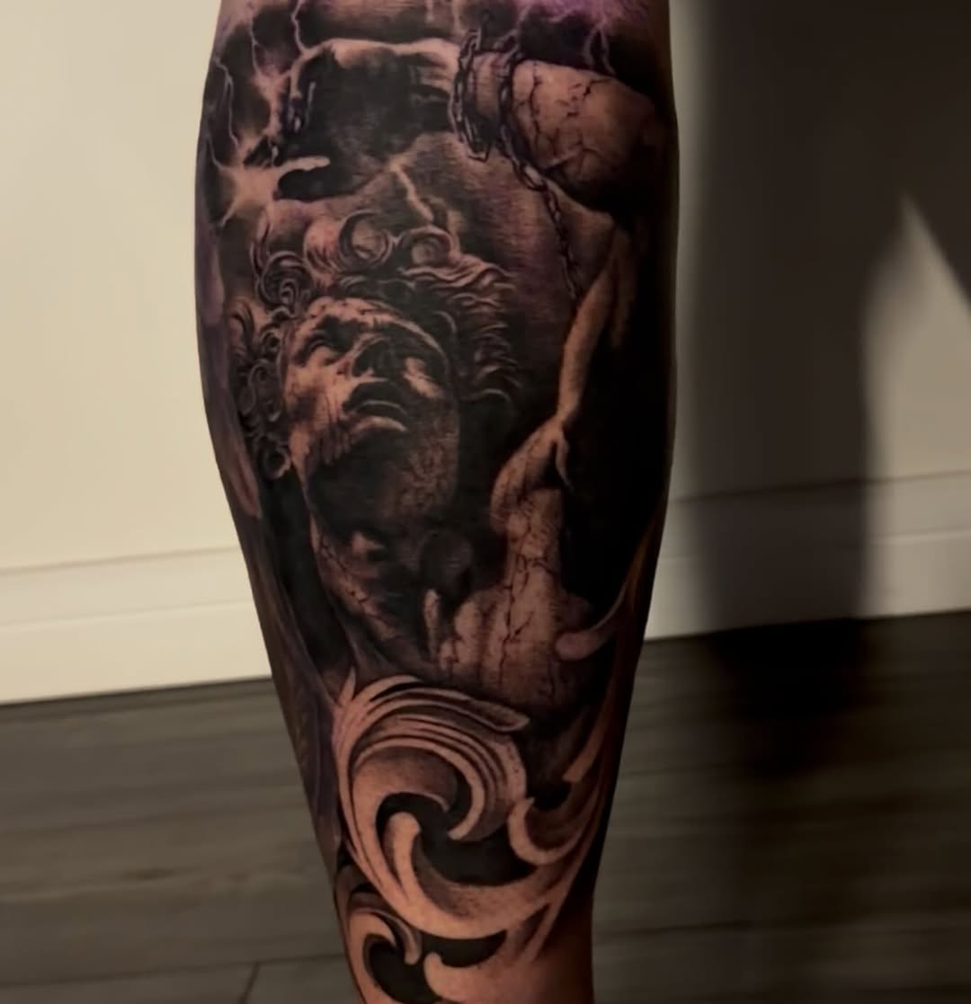 Tattoo by @tazhotzon โ realism, black_and_grey