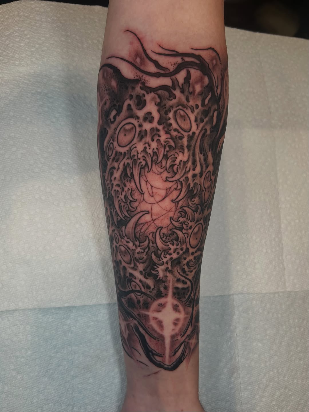 Tattoo by @timderosetattoos — black_and_grey, dark_realism