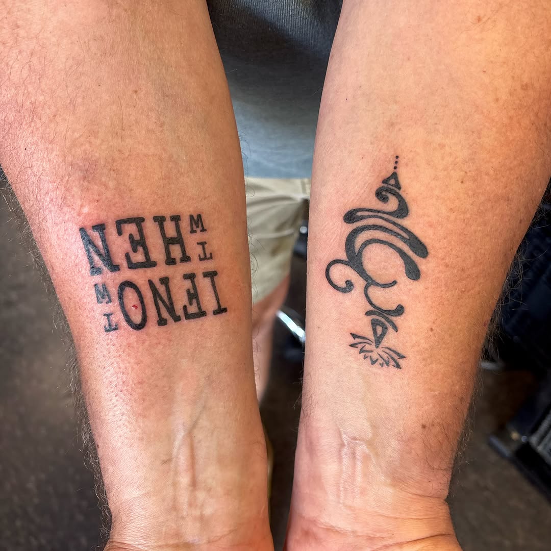 Tattoo by @nostalgiainks โ lettering_script, blackwork