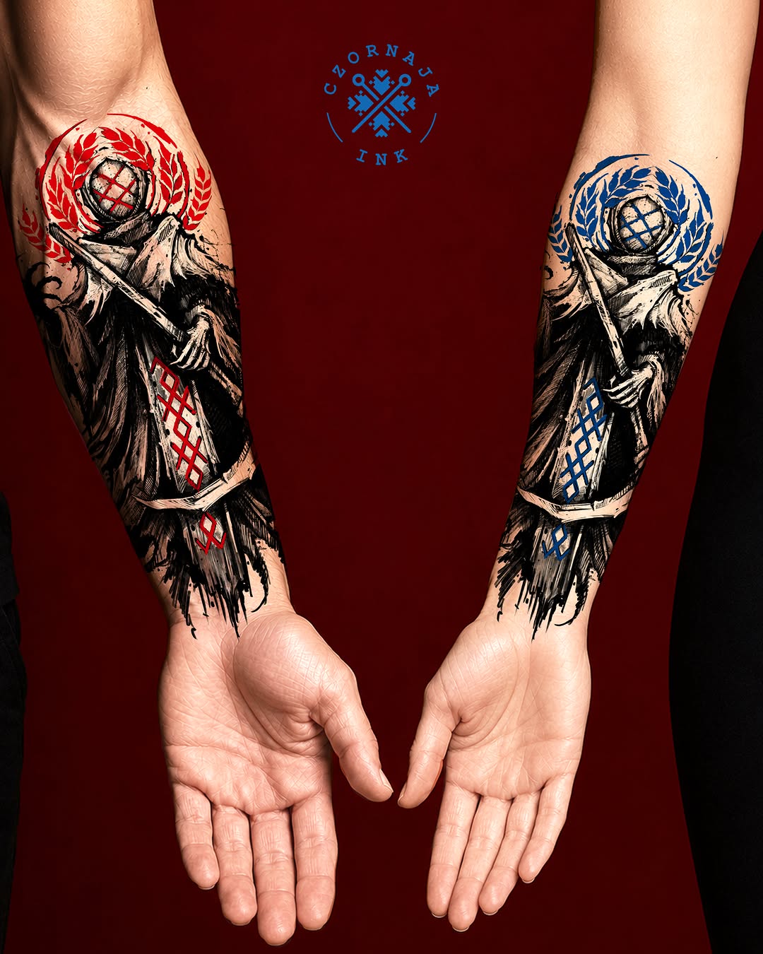 Tattoo by @czornaja_ink — black_and_grey, trash_polka