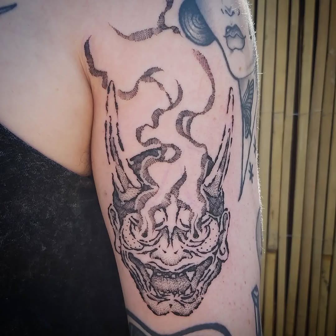 Tattoo by @mashby.ttt — dotwork, japanese_irezumi