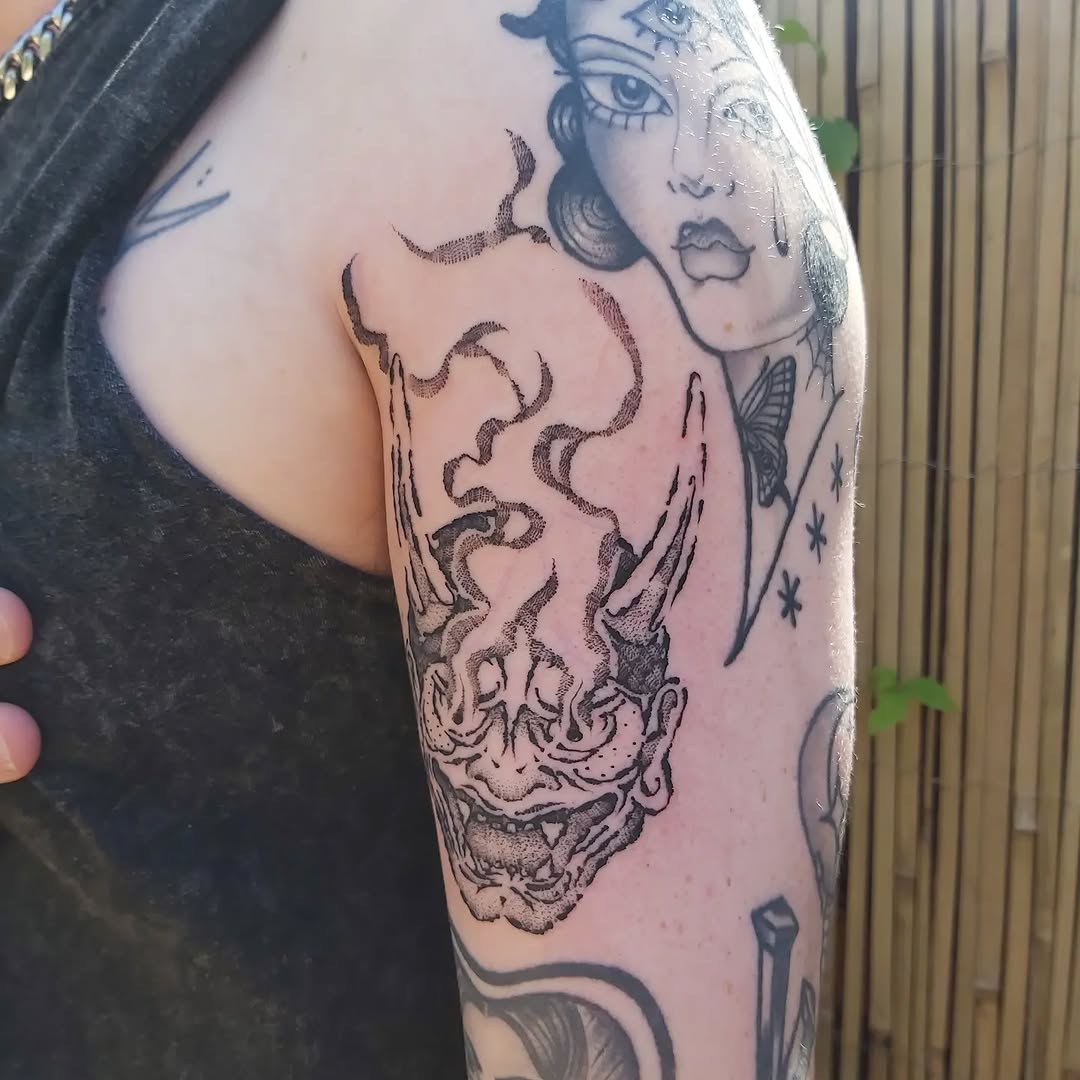 Tattoo by @mashby.ttt — dotwork, black_and_grey