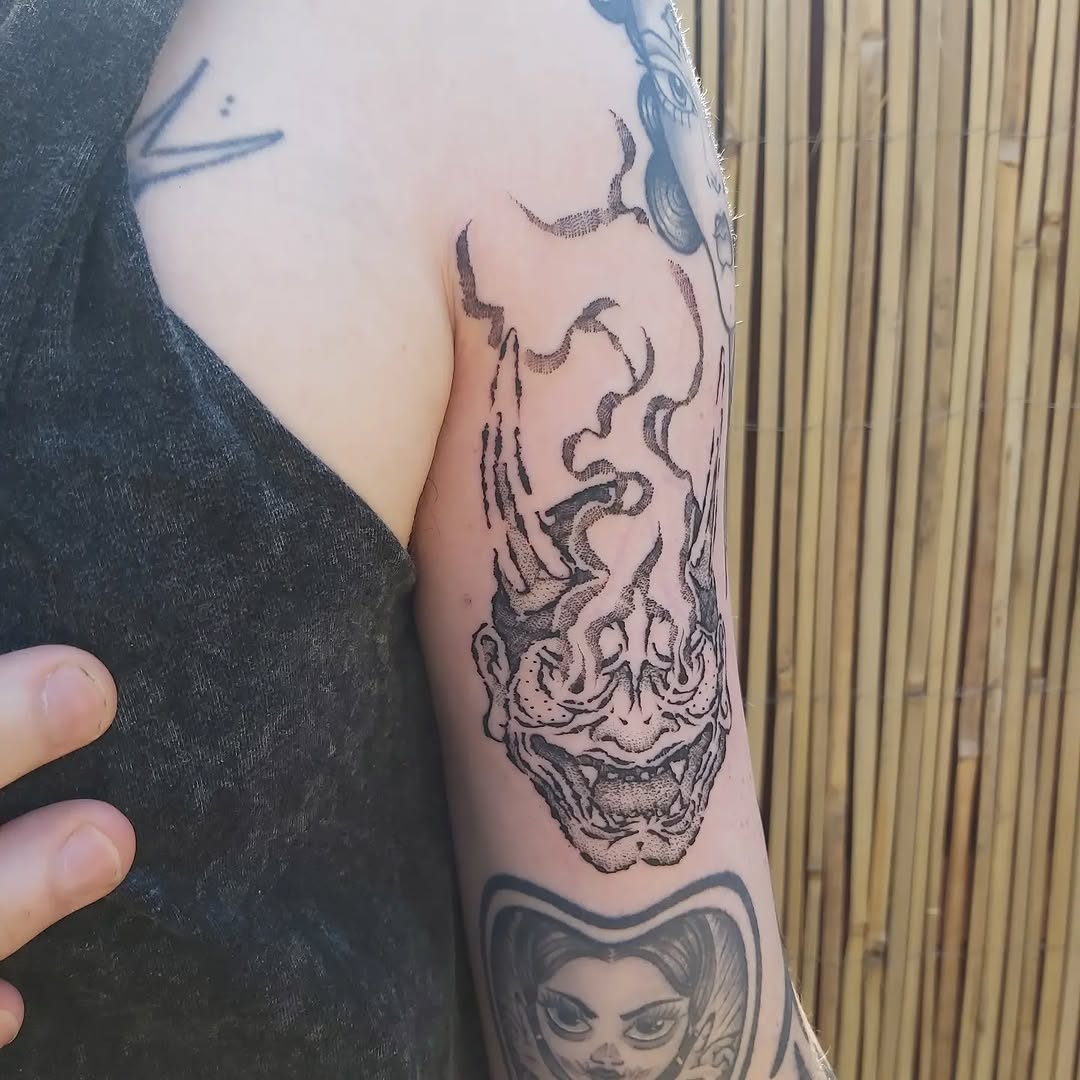 Tattoo by @mashby.ttt — dotwork, black_and_grey