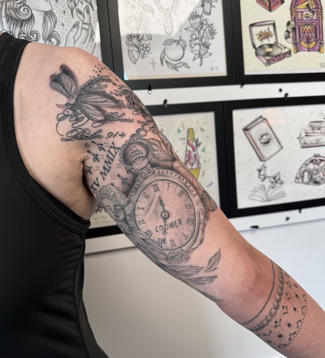 Tattoo by @inkedbydelaney — black_and_grey, realism