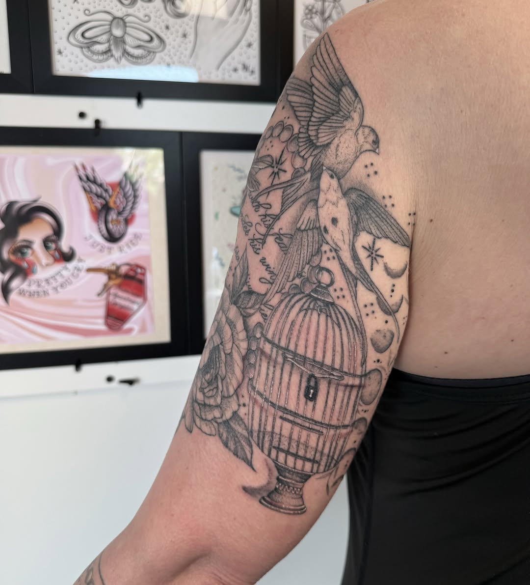 Tattoo by @inkedbydelaney — black_and_grey, lettering_script