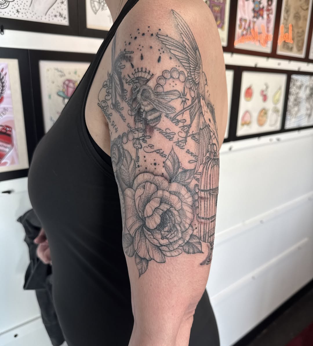 Tattoo by @inkedbydelaney — black_and_grey, fine_line