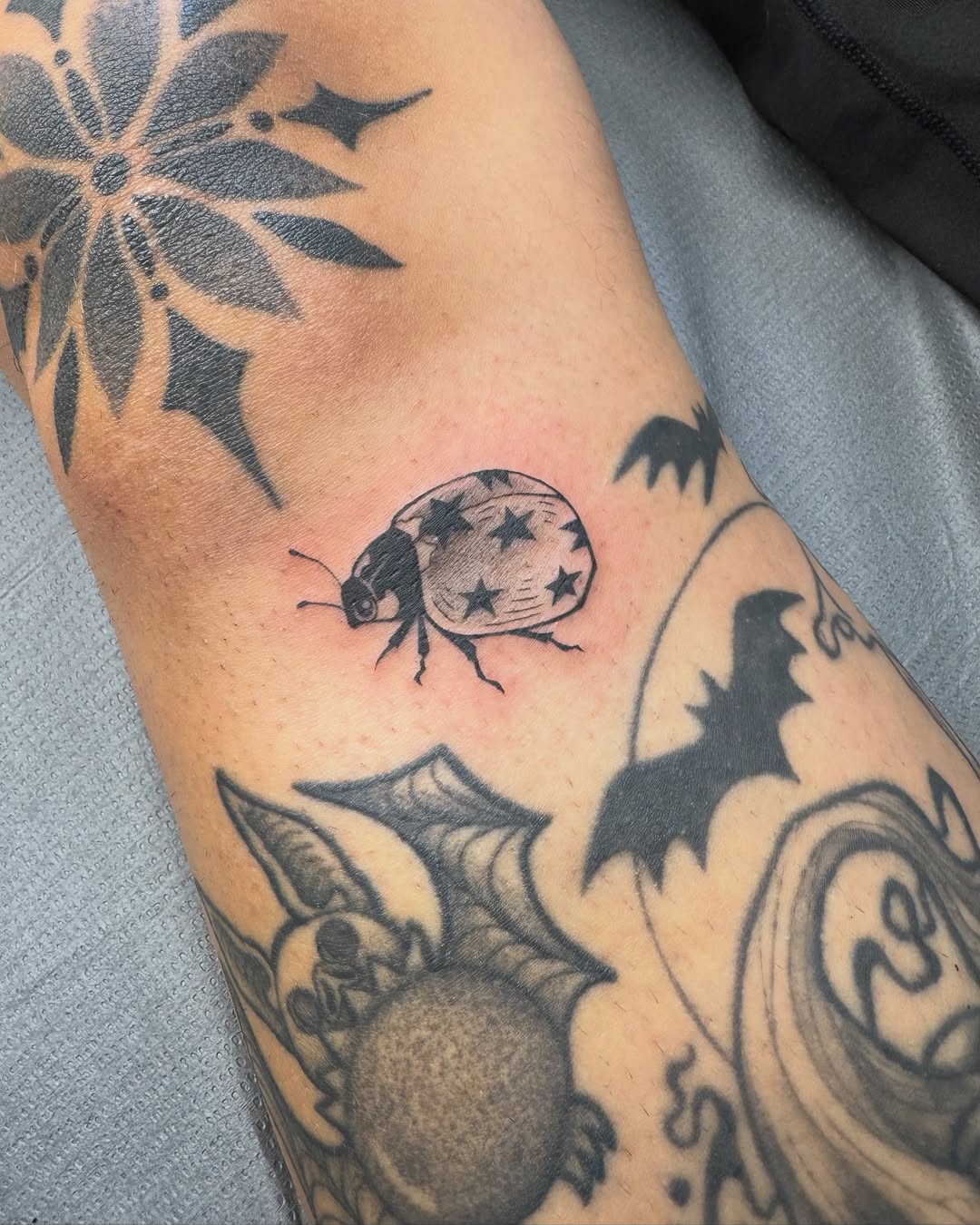 Tattoo by @scaredy.cat.tatts — fine_line, black_and_grey