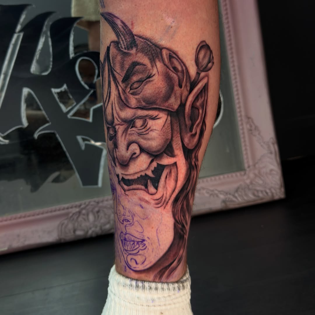Tattoo by @22.co.uk — japanese_irezumi, black_and_grey