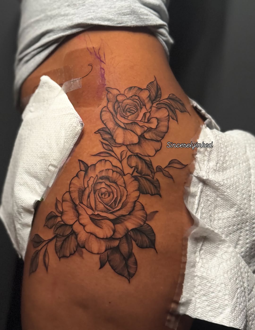 Tattoo by @sincerelyinked — black_and_grey, realism