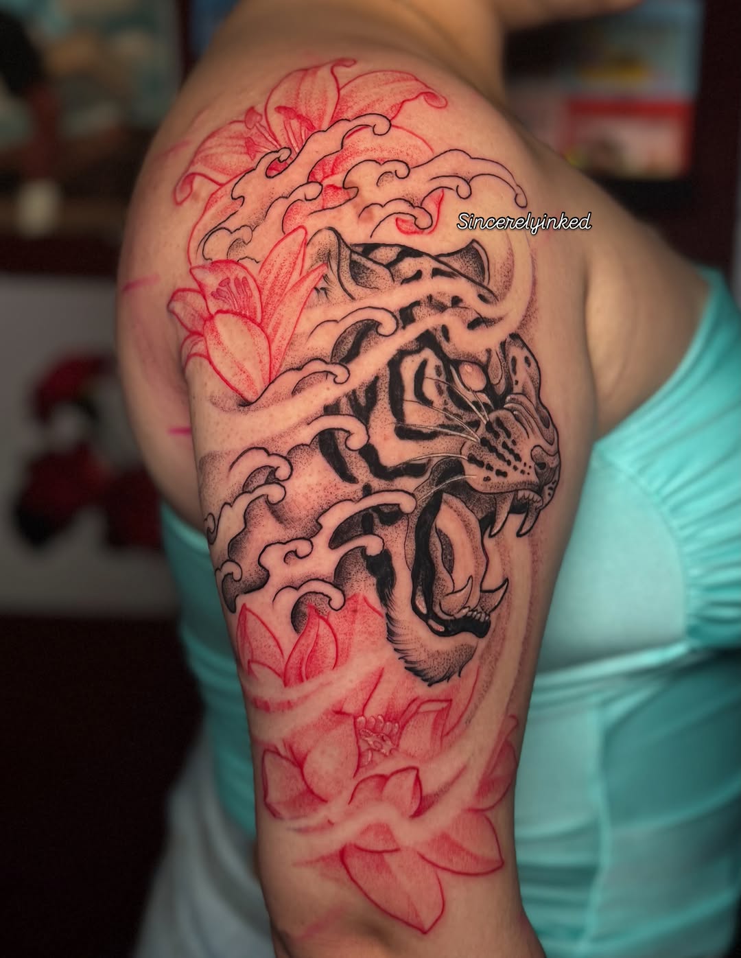 Tattoo by @sincerelyinked — japanese_irezumi, dotwork