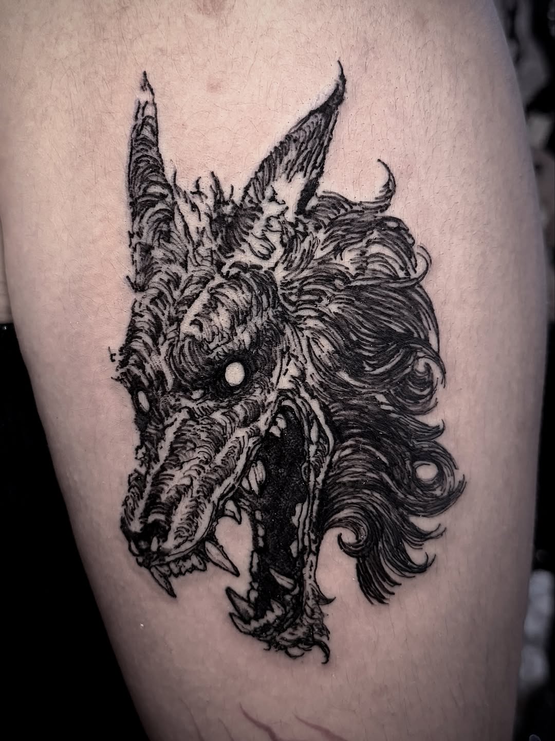 Tattoo by @hoodyink — dark_realism, blackwork