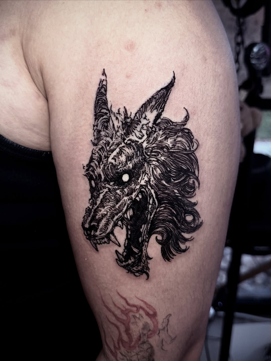 Tattoo by @hoodyink — dark_realism, blackwork