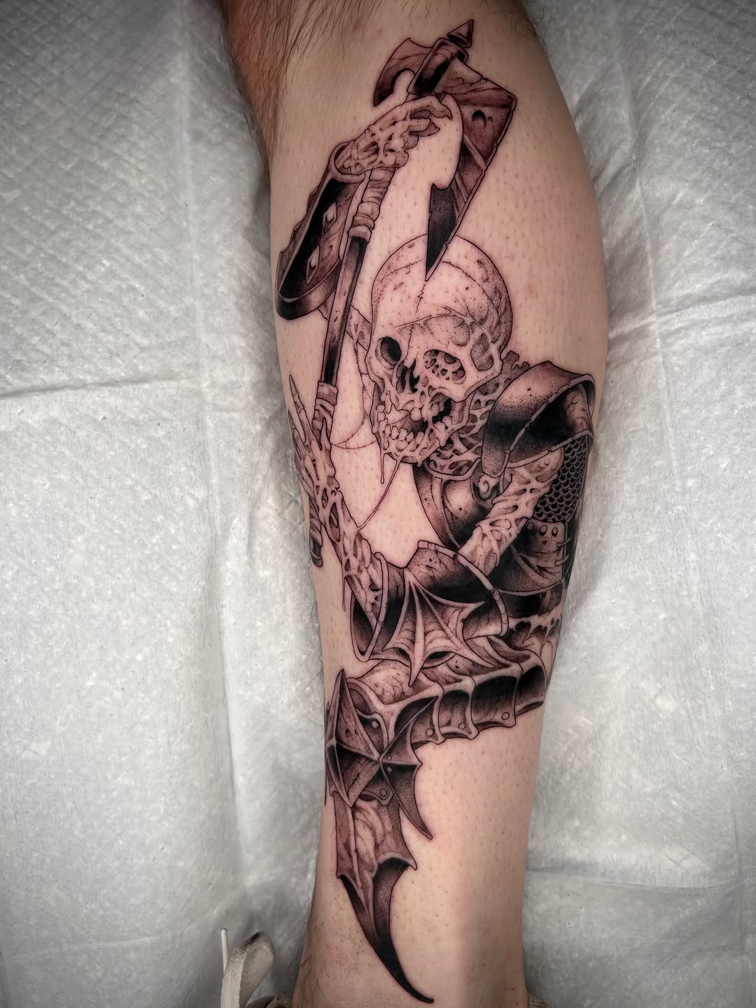 Tattoo by @revoltingworship — dark_realism, black_and_grey