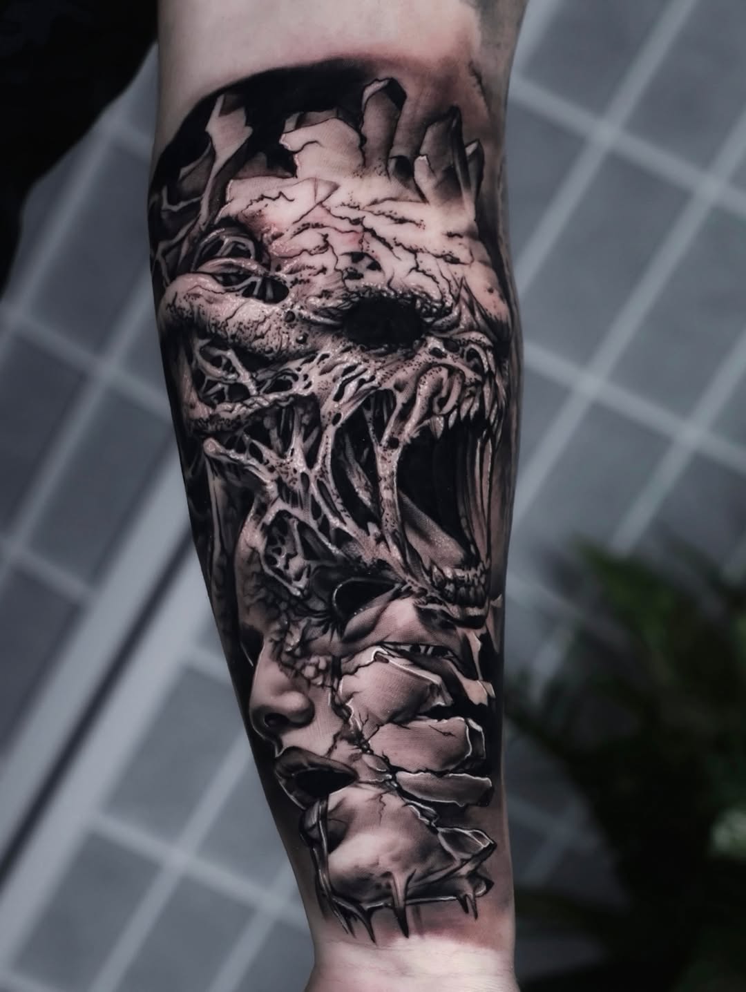 Tattoo by @tonyfranktattoos — dark_realism, black_and_grey