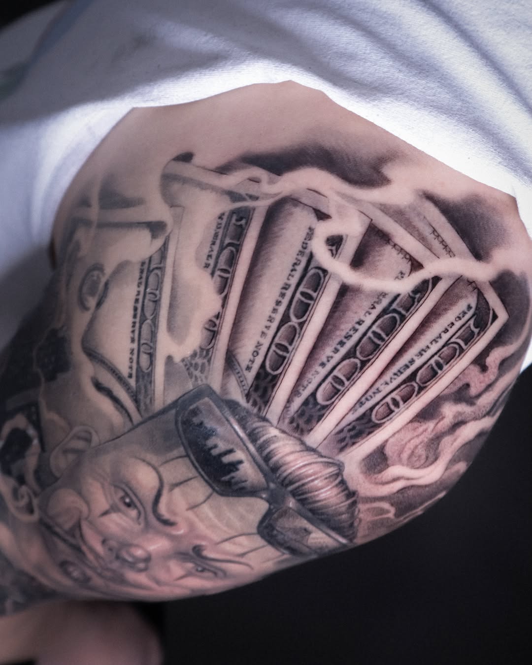 Tattoo by @hudiny_tattoo β realism, black_and_grey