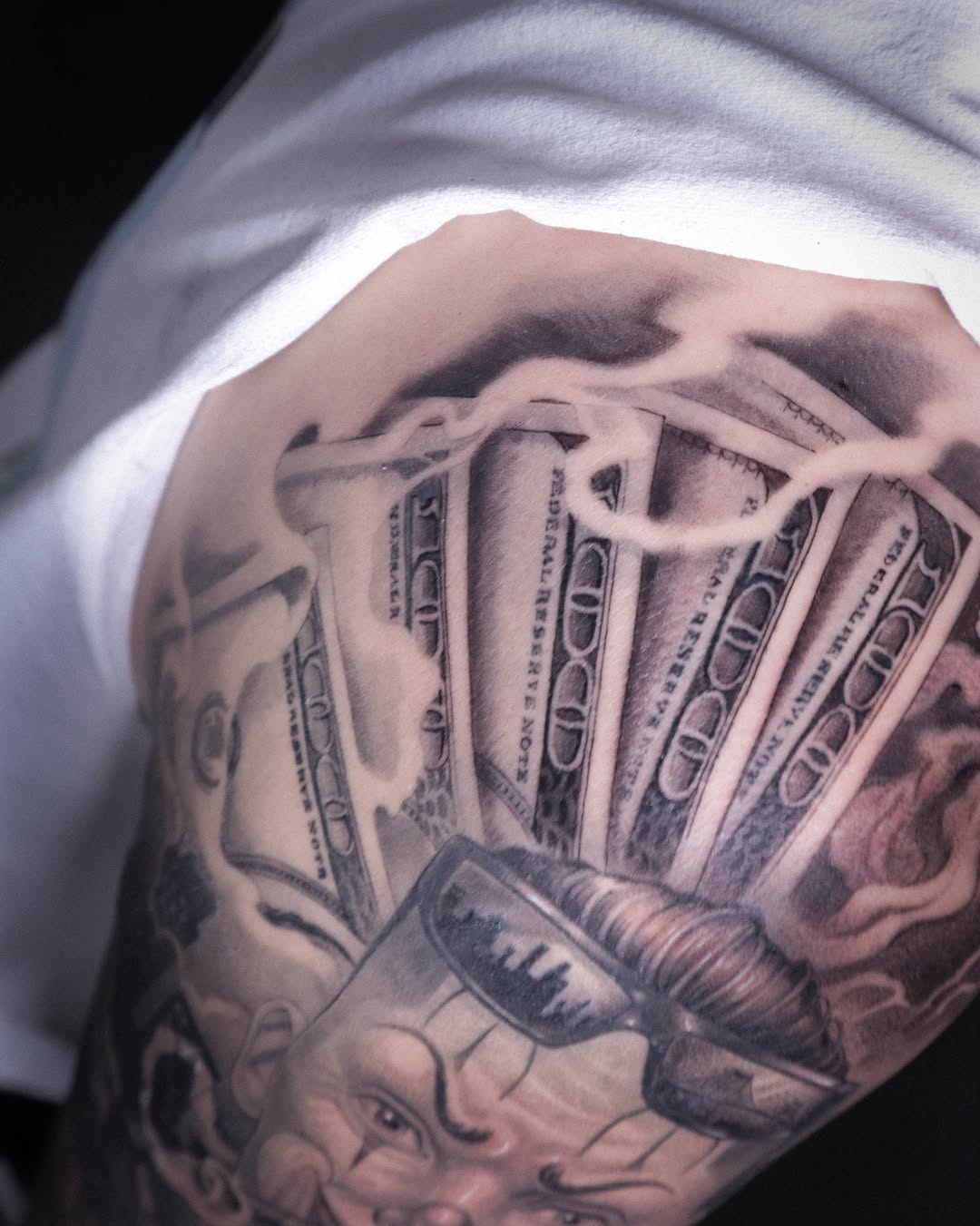 Tattoo by @hudiny_tattoo β realism, black_and_grey