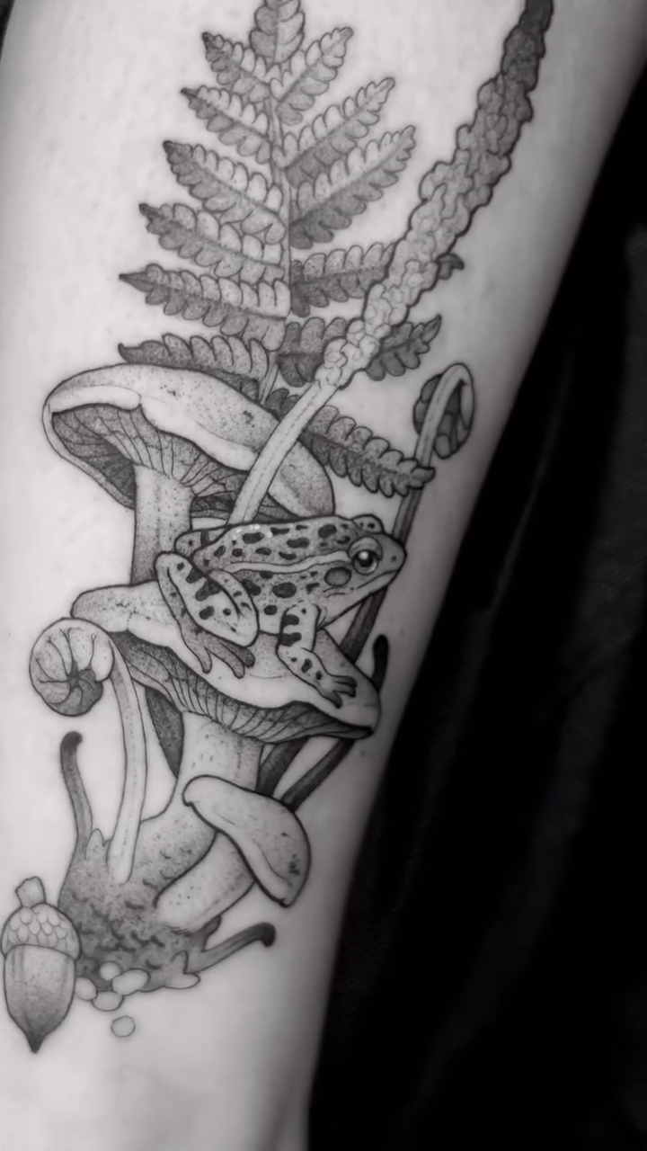 Tattoo by @moss.goblin — dotwork, black_and_grey