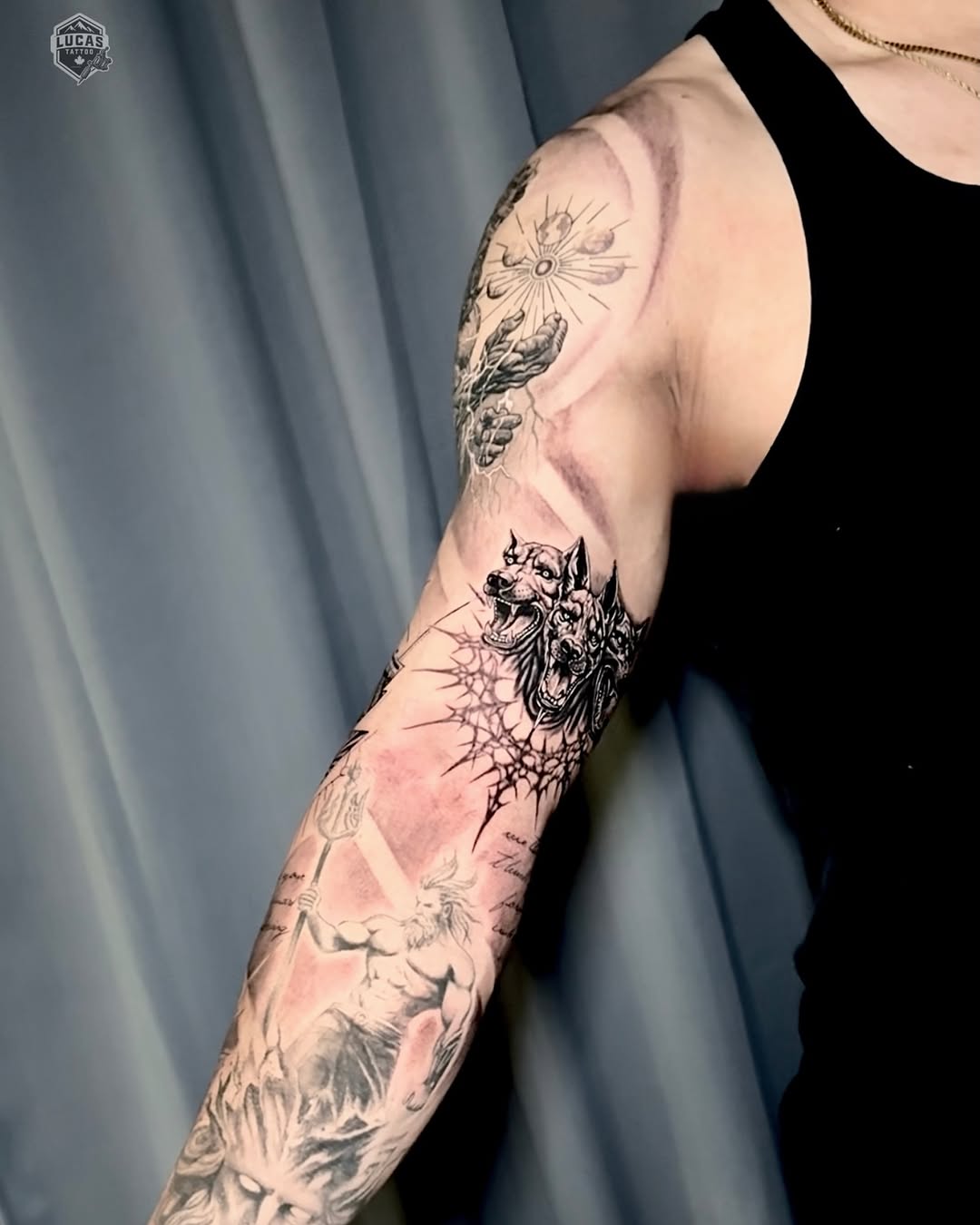 Tattoo by @lucastattoo.ca โ realism, black_and_grey