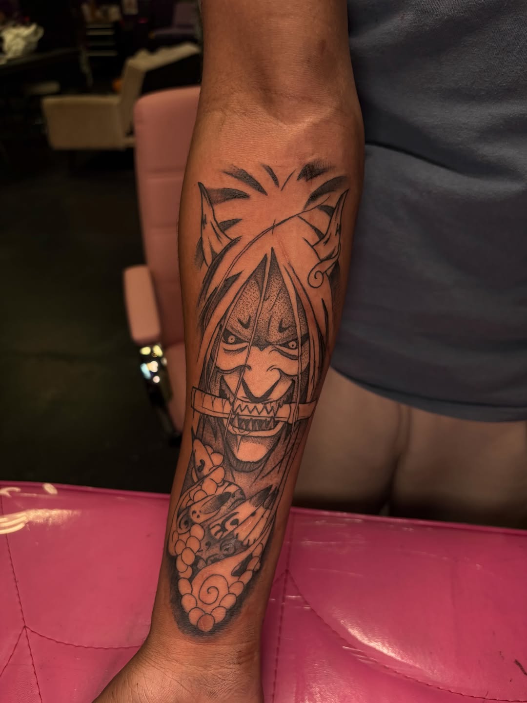 Tattoo by @lextattooos — anime, black_and_grey