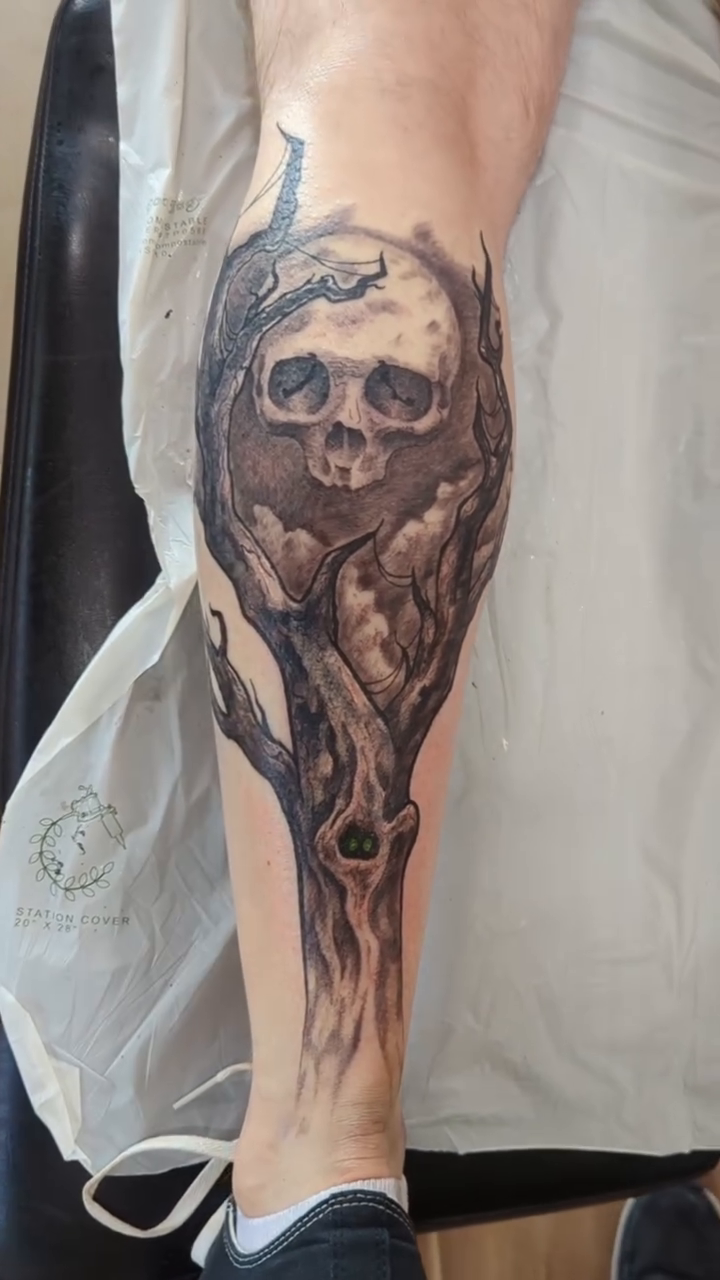Tattoo by @skiesafiretattoo โ dark_realism, black_and_grey