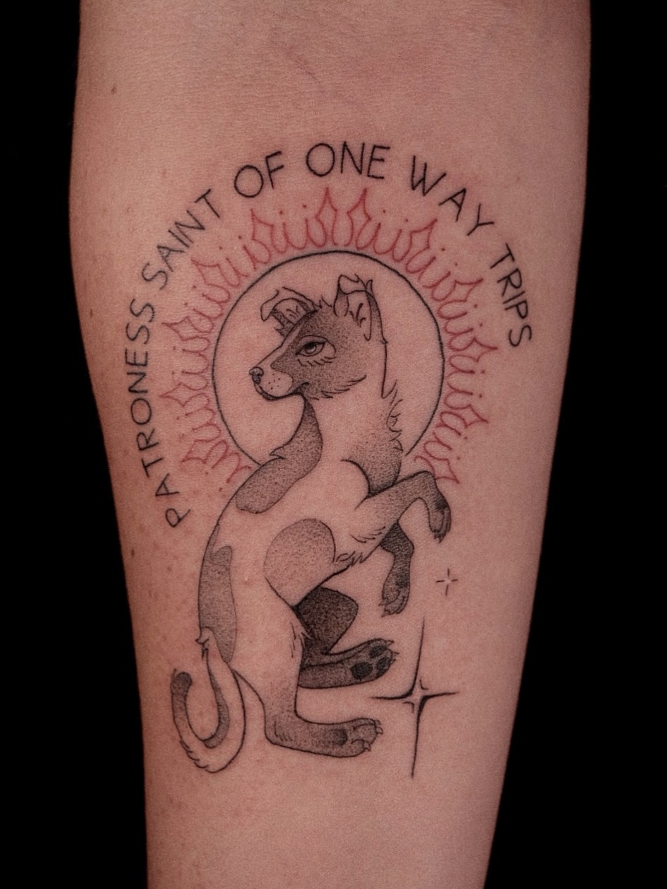 Tattoo by @shaypokes — lettering_script, black_and_grey