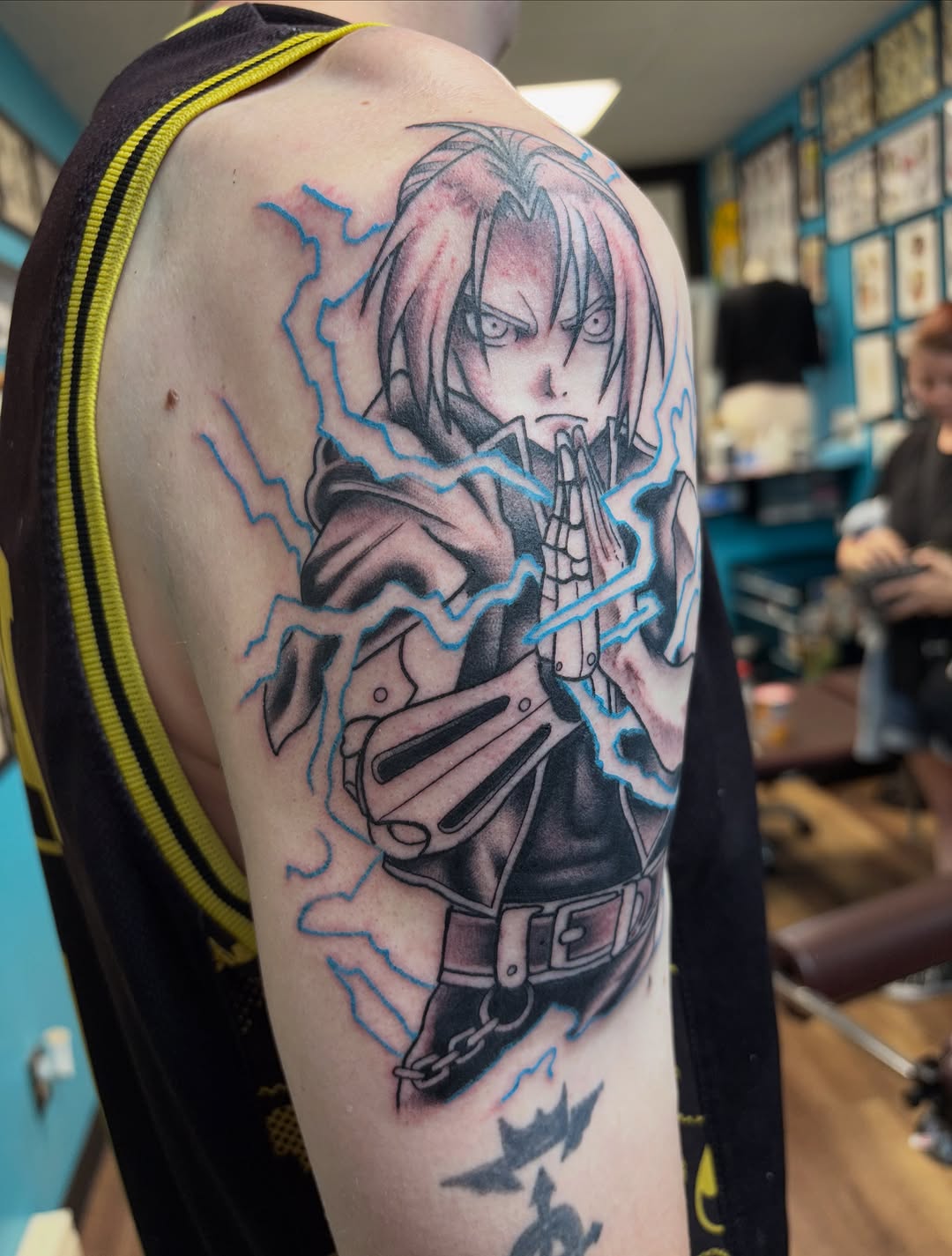 Tattoo by @cooptat2 — anime, black_and_grey