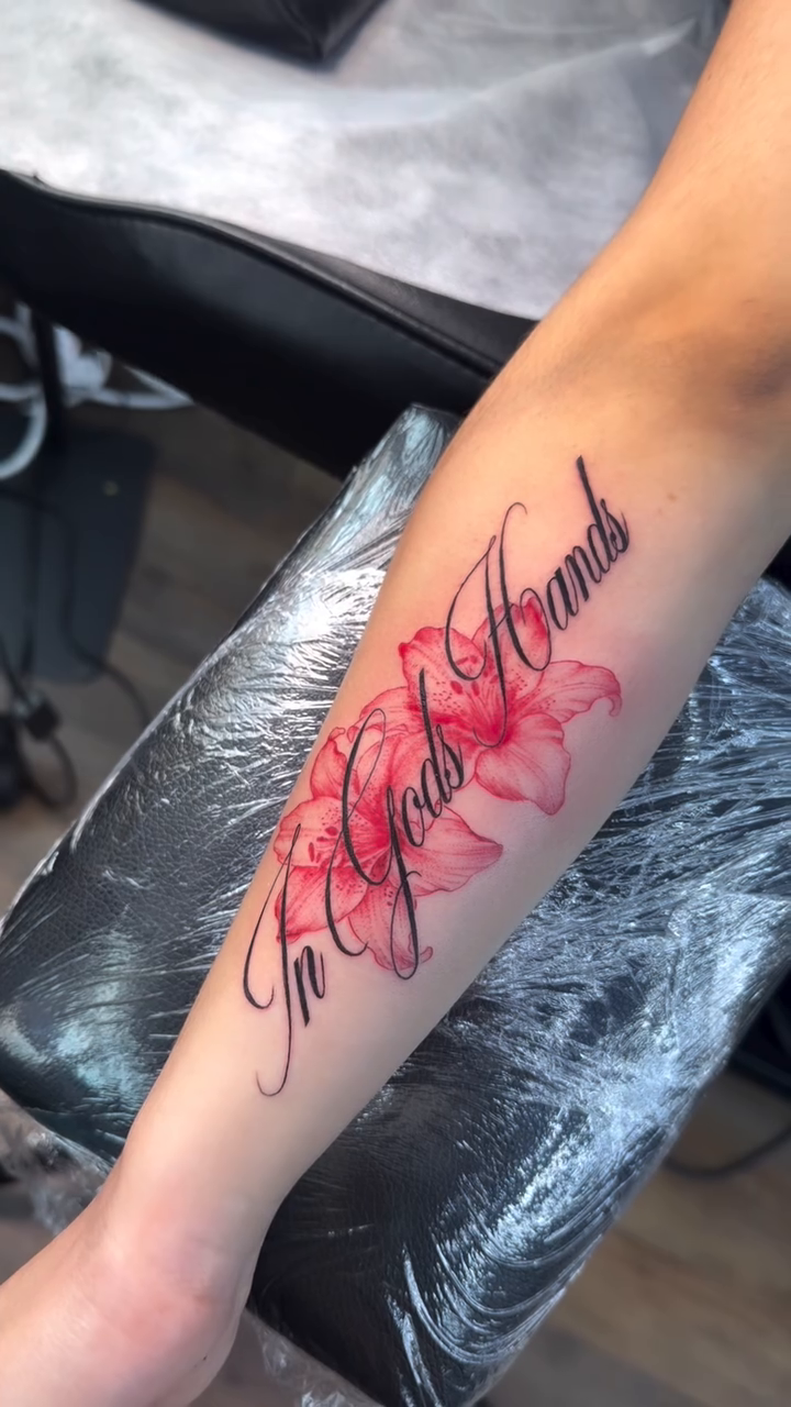 Tattoo by @sarai.inks — lettering_script, fine_line
