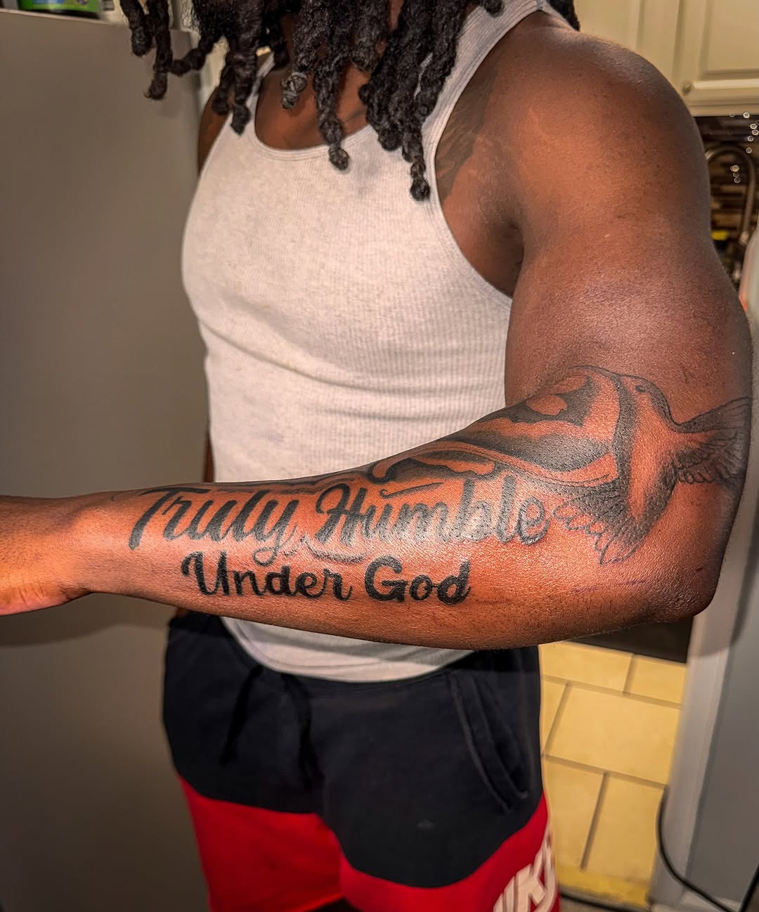 Tattoo by @tatsbycomet — lettering_script, black_and_grey