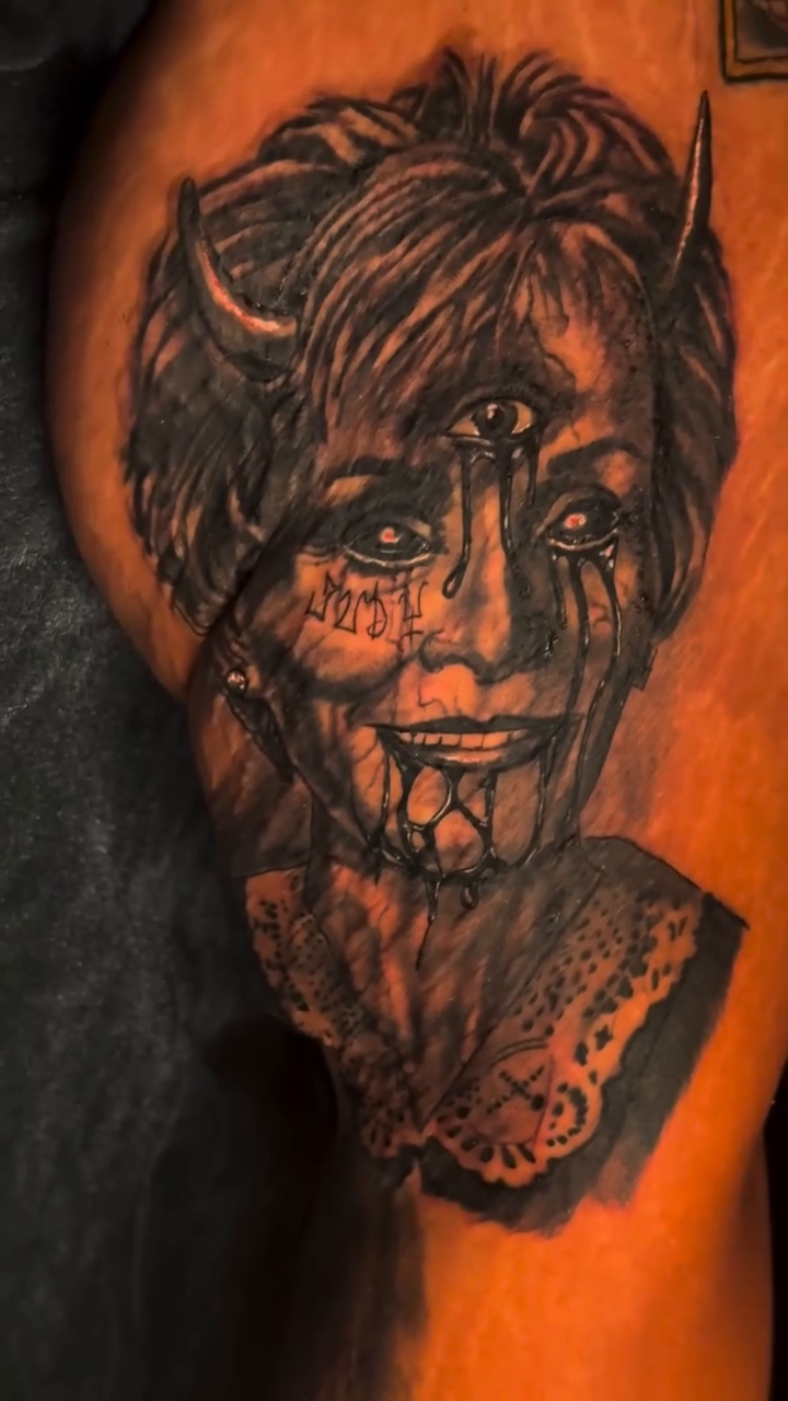 Tattoo by @tonywhodoestattoos — dark_realism, black_and_grey