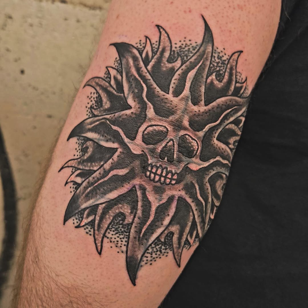Tattoo by @hutch_tat β black_and_grey, dark_realism