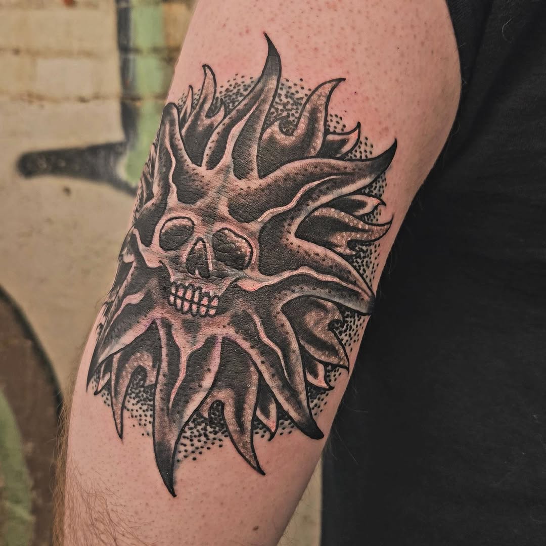 Tattoo by @hutch_tat β black_and_grey, dark_realism